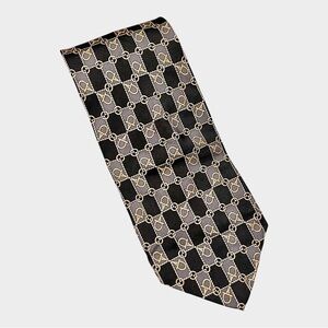 PAOLO GUCCI Horse bit Equestrian Black, Grey & Gold Patterned Silk Tie